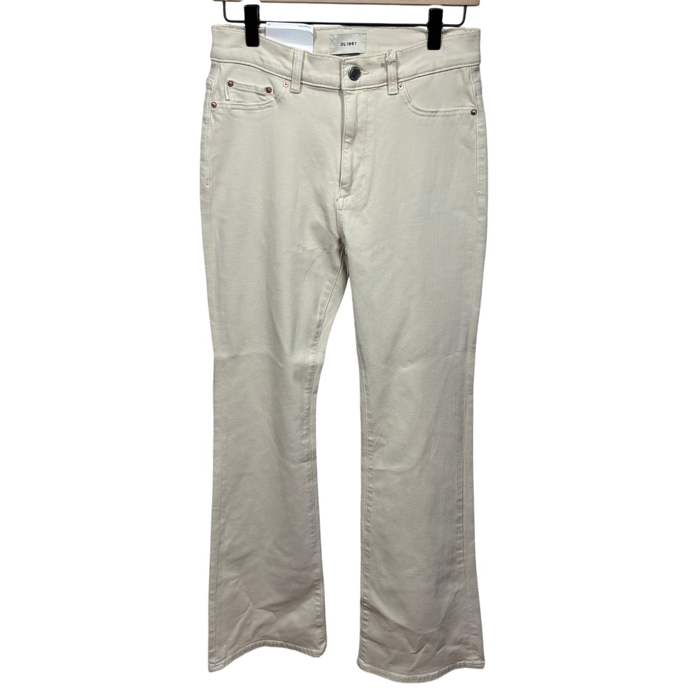 DL1961 Bridget Boot Semi Evase Off White Pockets High Rise Flare Jeans Womens 28